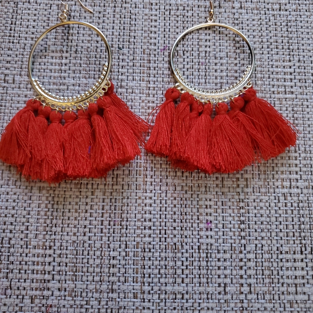Red tassel earrings